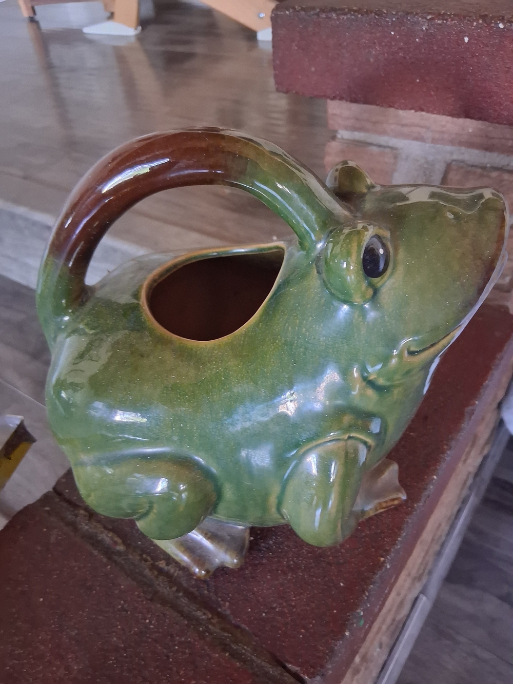 Green Ceramic Frog Planter by